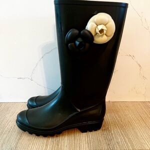 Capelli of New York Black Rain Boots with Floral Detail
